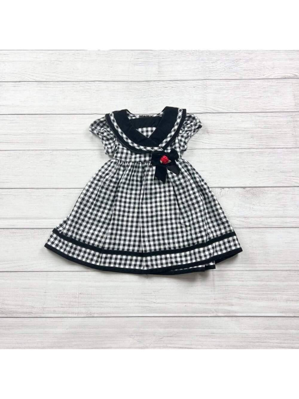 Ashley Ann Baby Girls Gingham Print Black White Dress Bow 18-24 Months